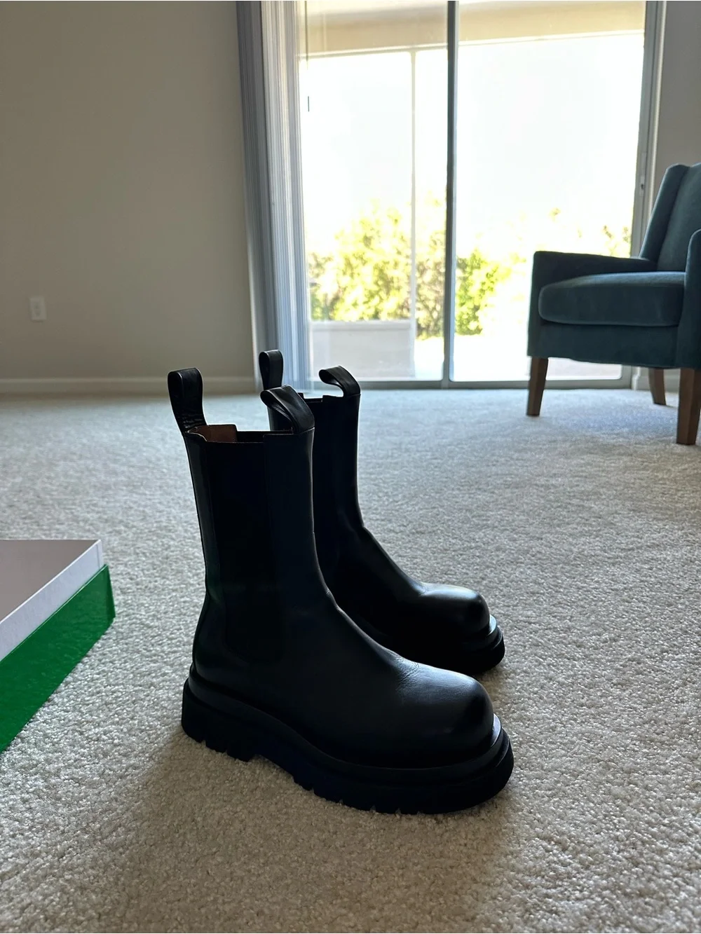 Bottega Veneta Black Leather Lug-Sole Chelsea Boots